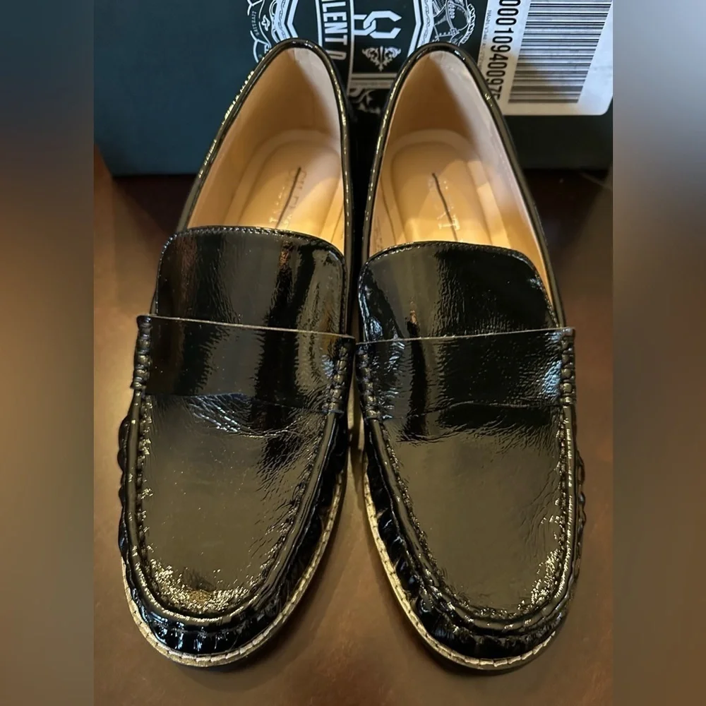 NIB Silent D x Free People Lara Loafer Sz 38 Black Patent Crinkle Vegan